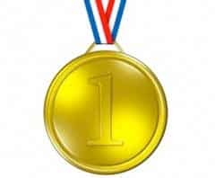 Image that contains a gold medal with the number 1 embossed on it. 
